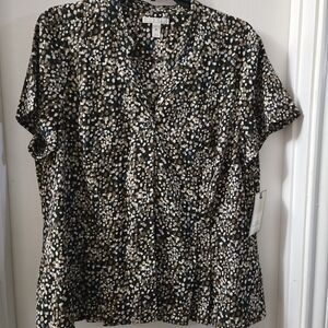 Dana Buchman Black and Cream Dotted Blouse